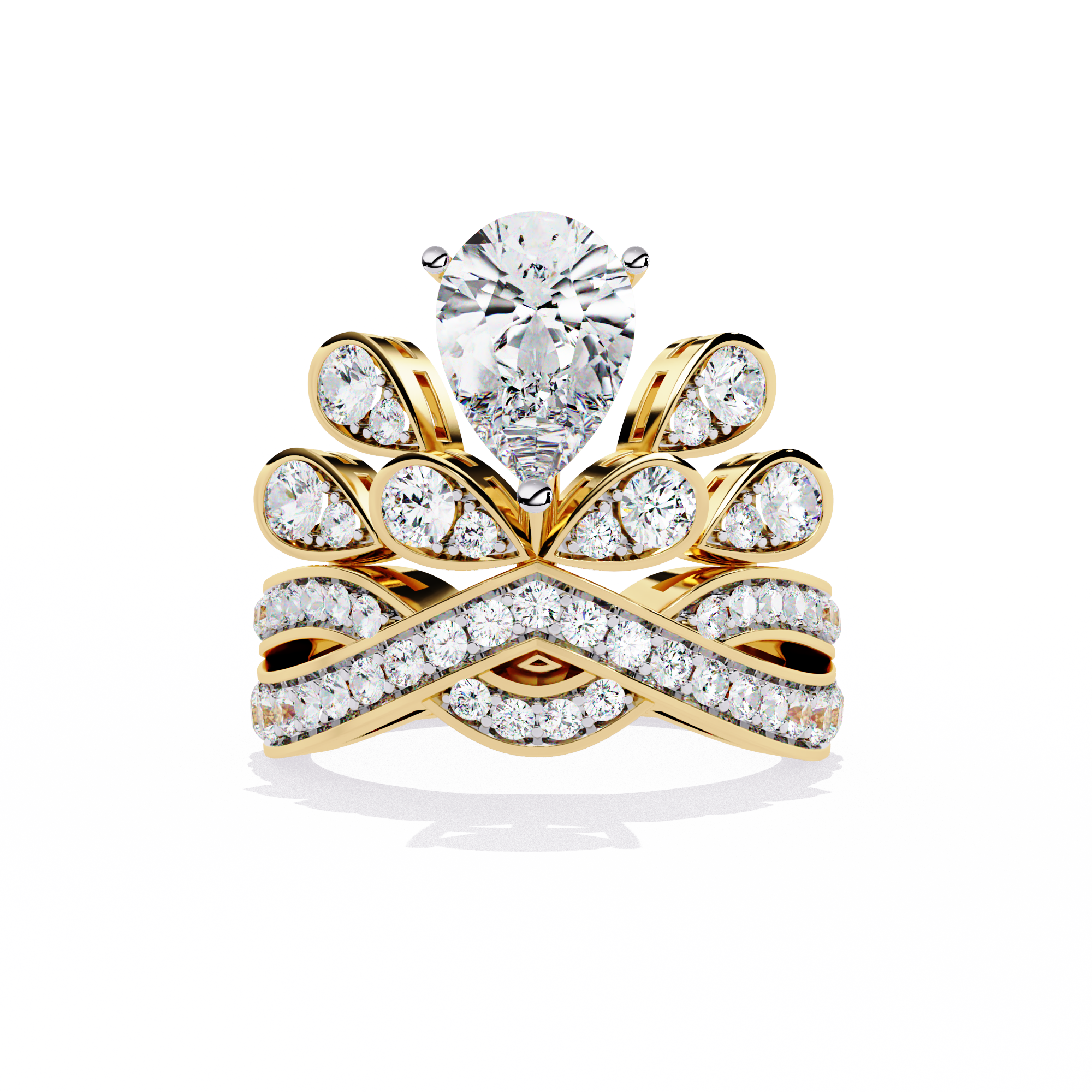 Solitairekart - 2.14 ct Regal Crown Leaf Lab Grown Diamond Ring 14K Yellow Gold